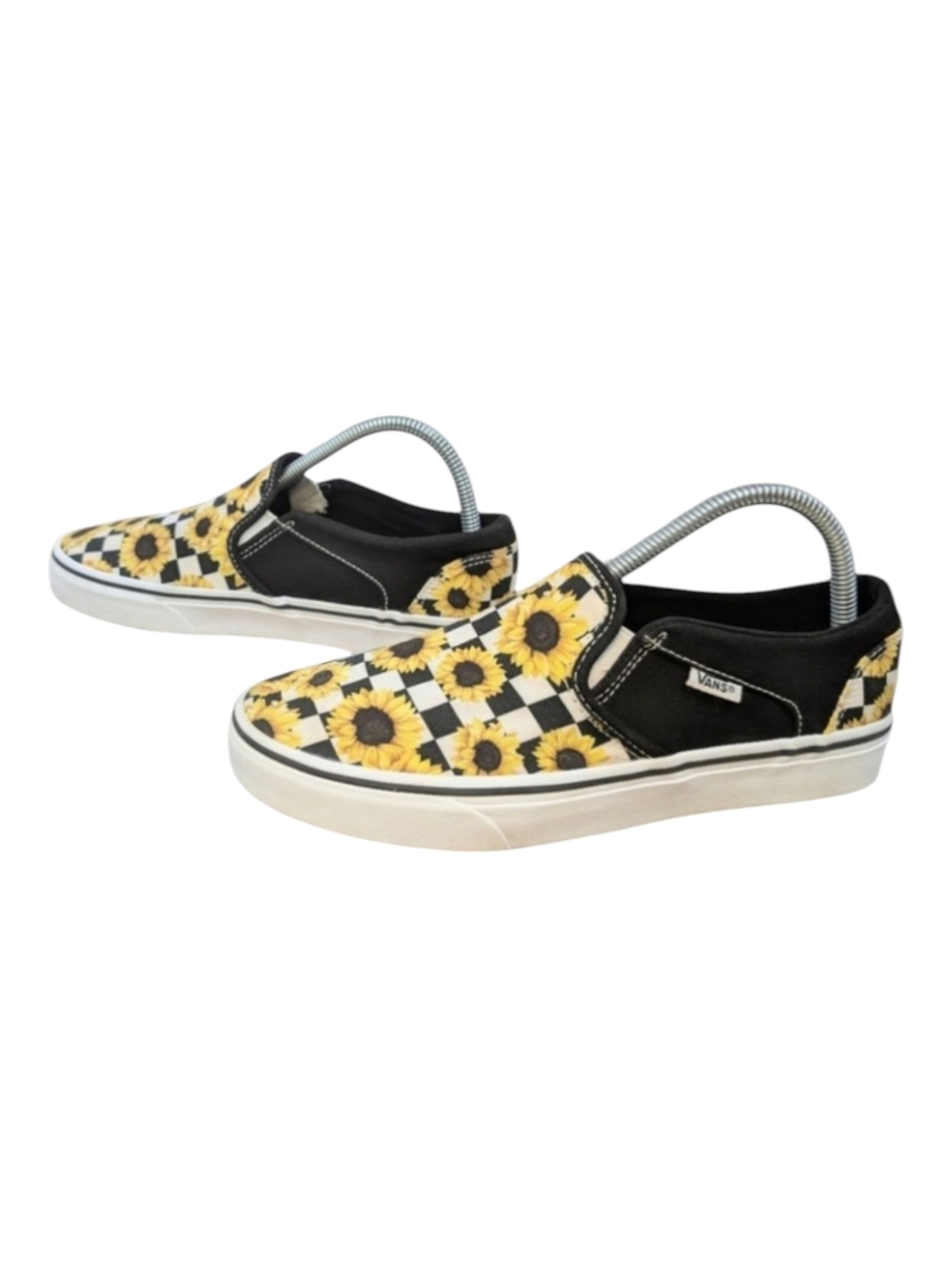 Vans Slip On Sunflower Black Yellow White Floral EUC Slide Sneaker Shoes 8.5